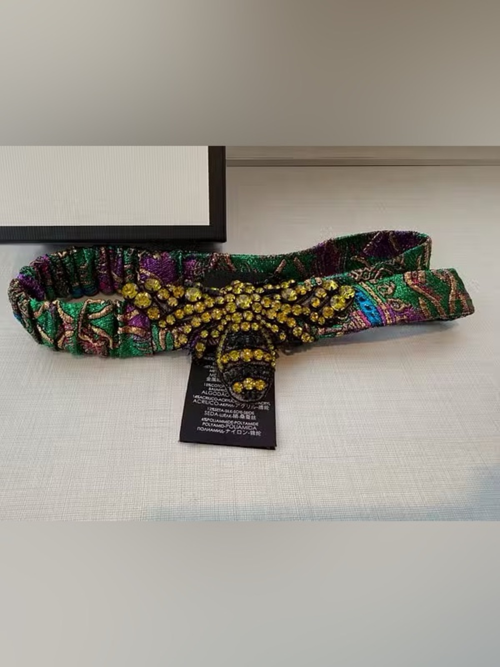 Gucci Embellished Metallic Jacquard Crystal Bee Headband